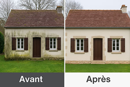 Nettoyage complet de façades et soubassements maison de campagne près de Nantes
