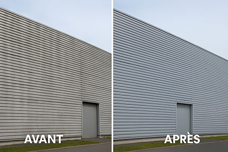 Nettoyage de bardage métallique de entrepôt logistique près de Bordeaux
