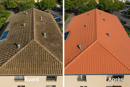 Remise en état d’un toit en tuiles béton d’un immeuble résidentiel à Montpellier